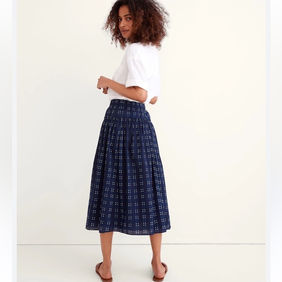 Madewell Pull-On Midi Skirt in Shibori Indigo Plaid Size Large - Picture 3 of 8
